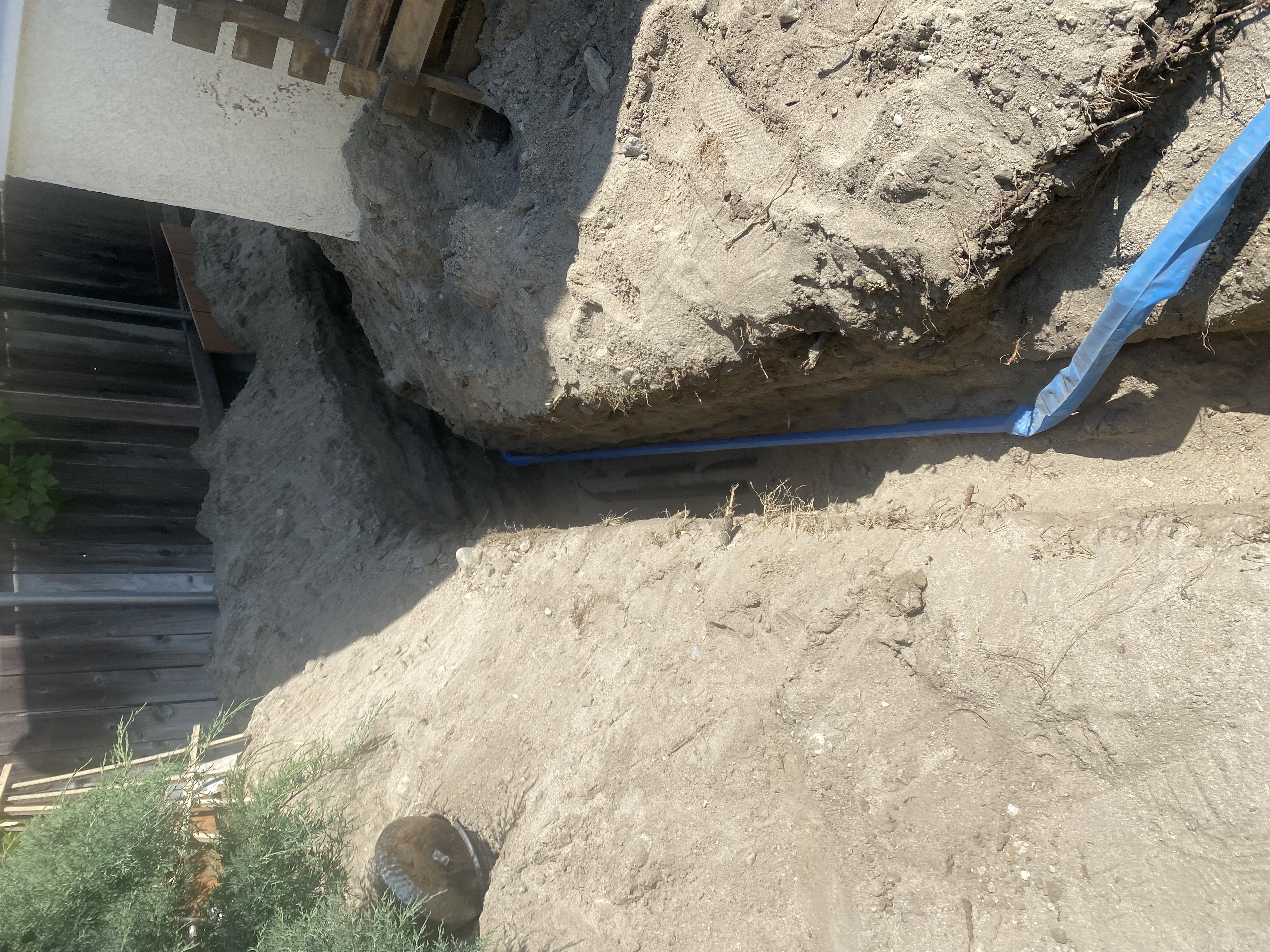 Drain line installation in progress