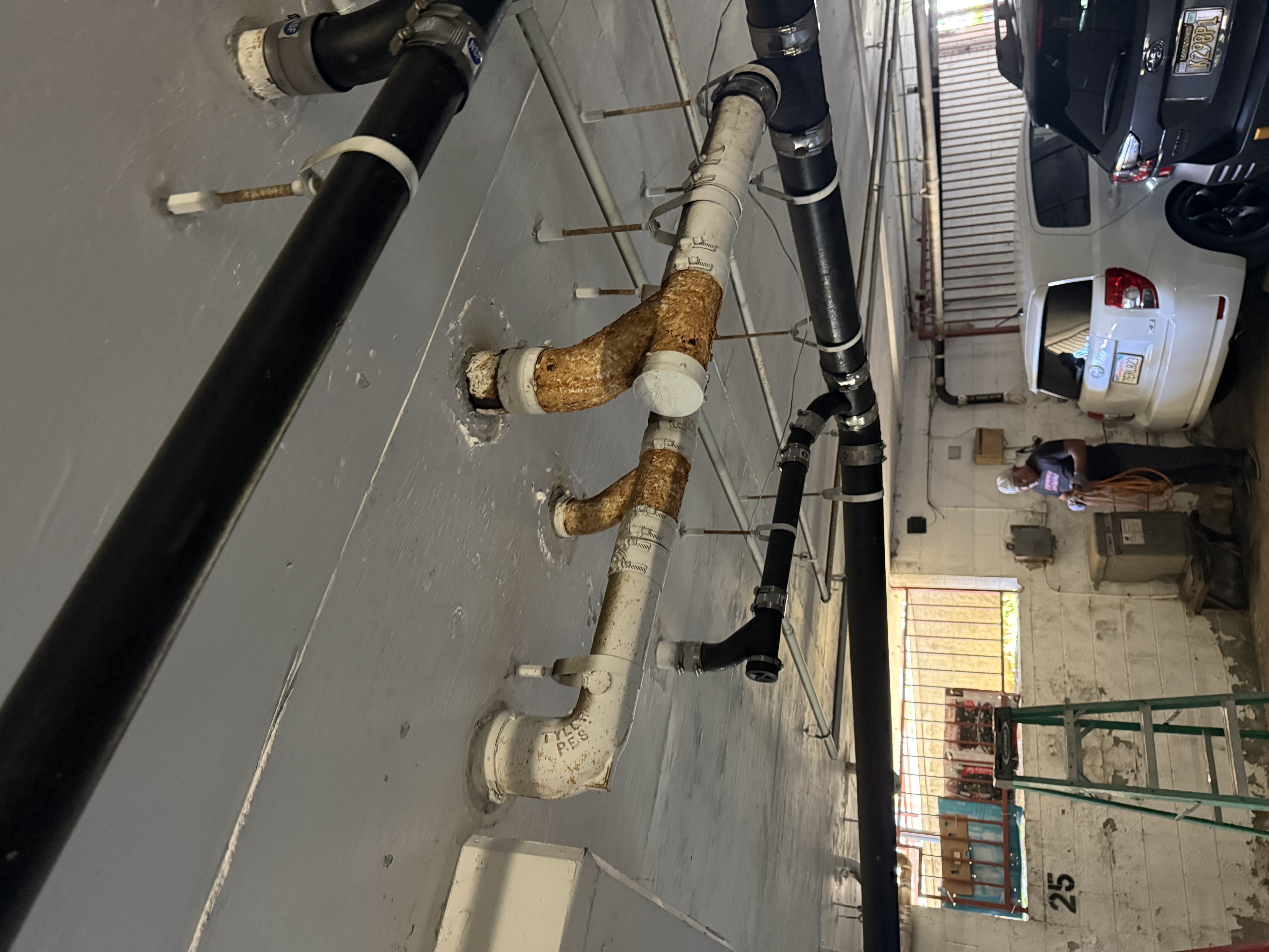 Drain pipe replacement in progress